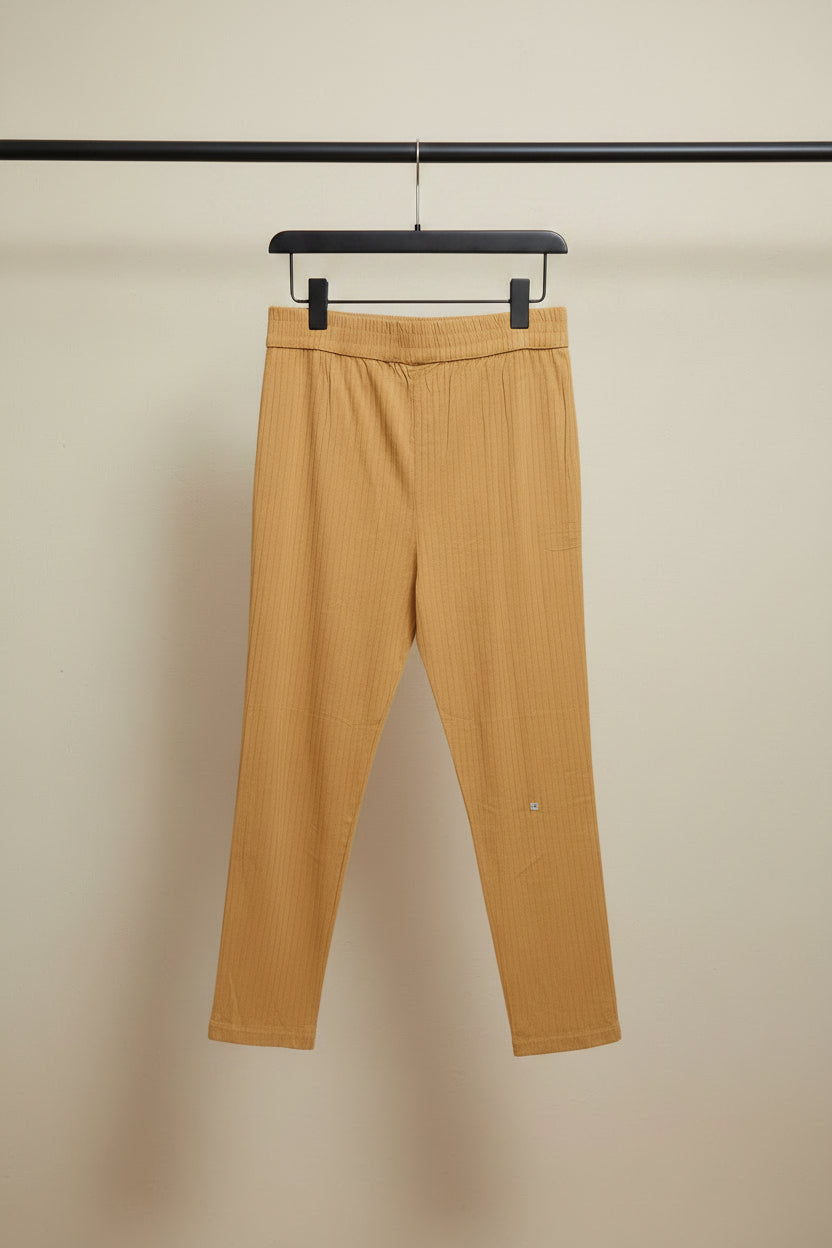 Women's Mustard Ribbed Elastic Waist Trousers