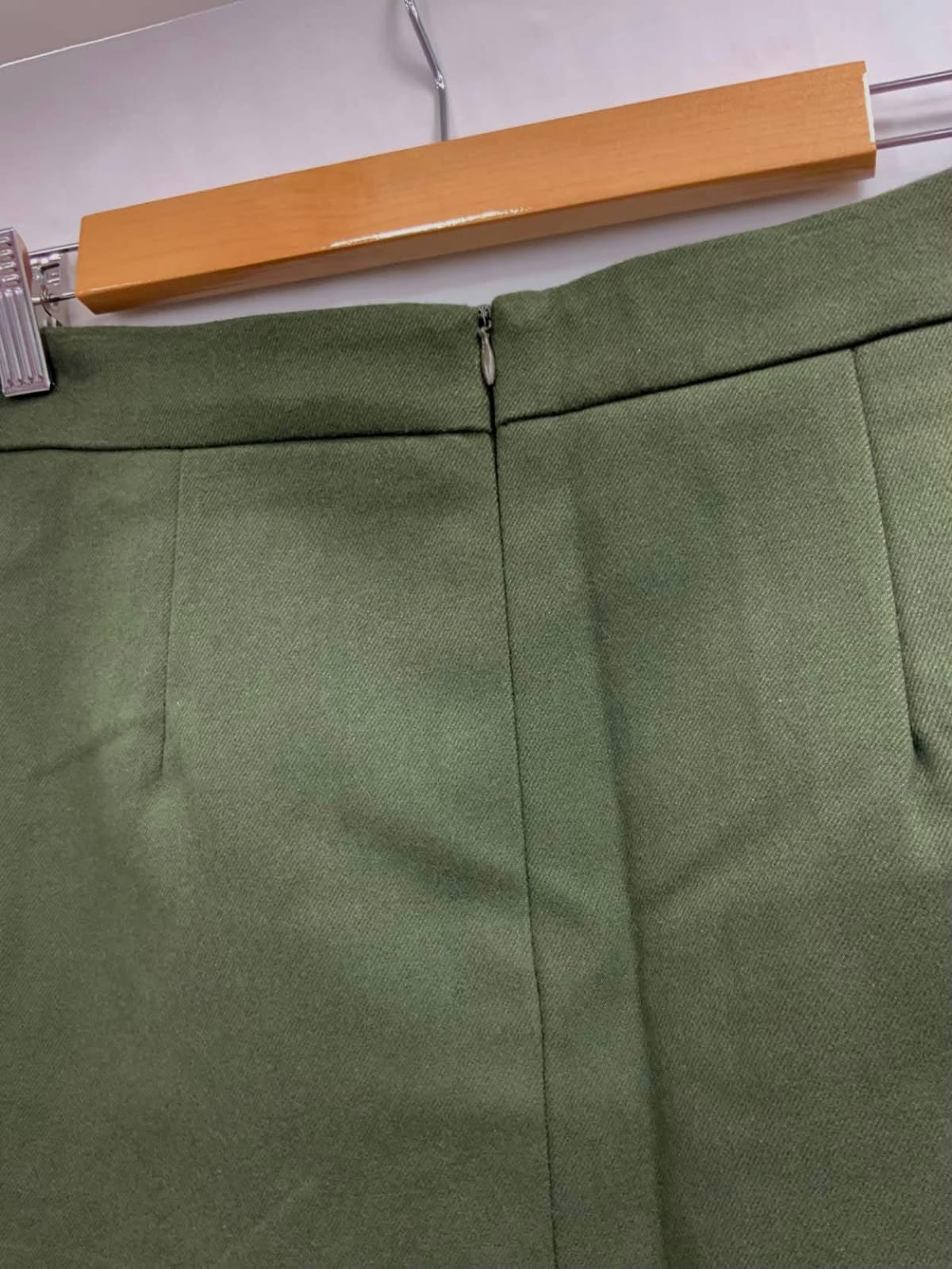 R&K Women's Olive Green A-Line Mini Skirt with Pocket Detail