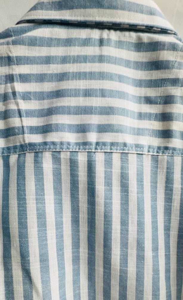 M:DOT Men's Blue and White Striped Long Sleeve Casual Shirt