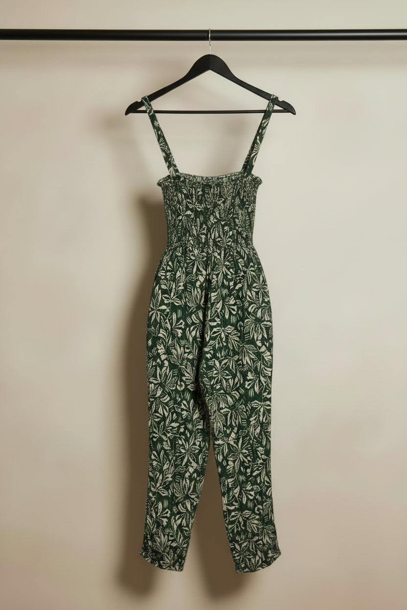 ANGIE Women's Green Leaf Print Rayon Jumpsuit