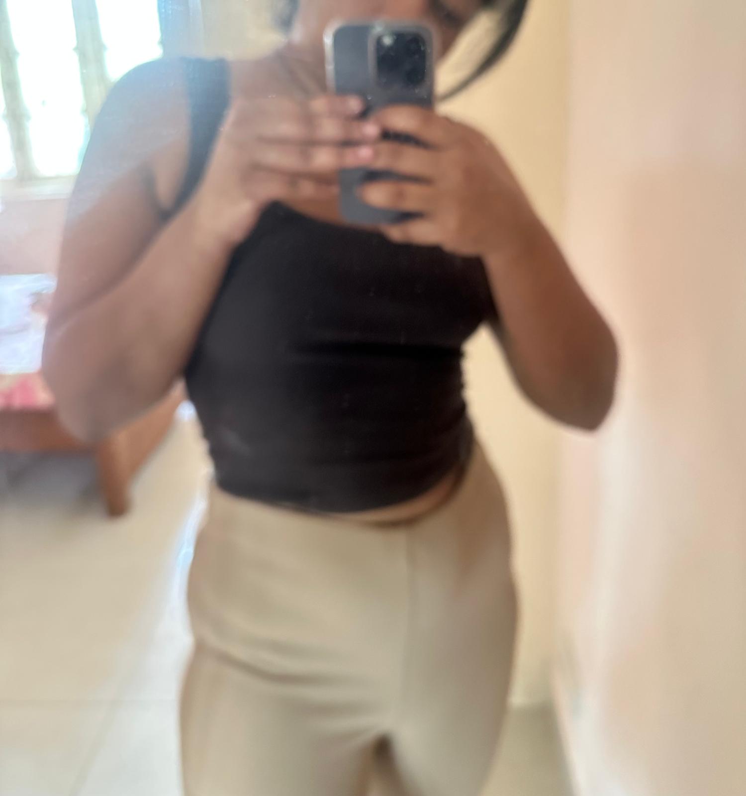 H&M Women's Beige High-Waist Flared Trousers