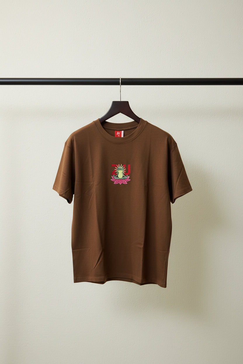 Men's ZU Brown Oversize Fit T-Shirt with Frog Embroidery