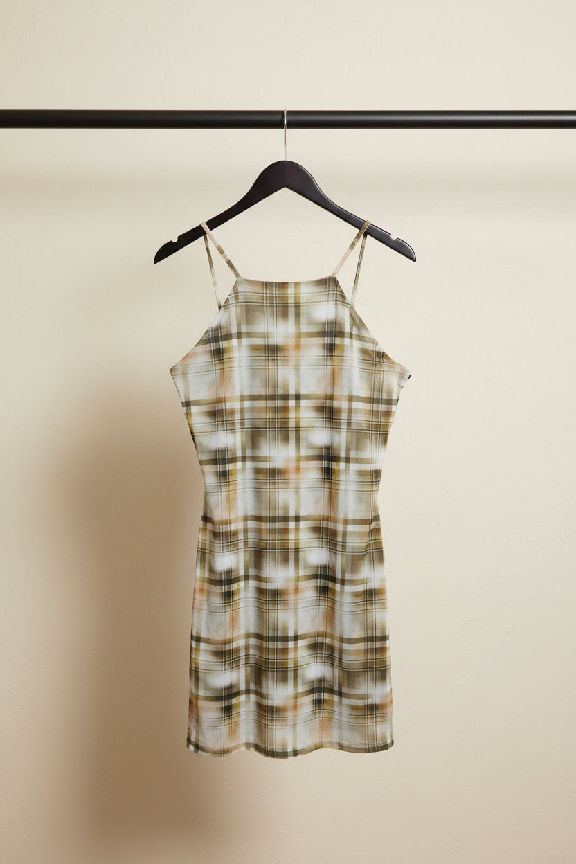 Women's Multicolor Plaid Halterneck Bodycon Mini Dress
