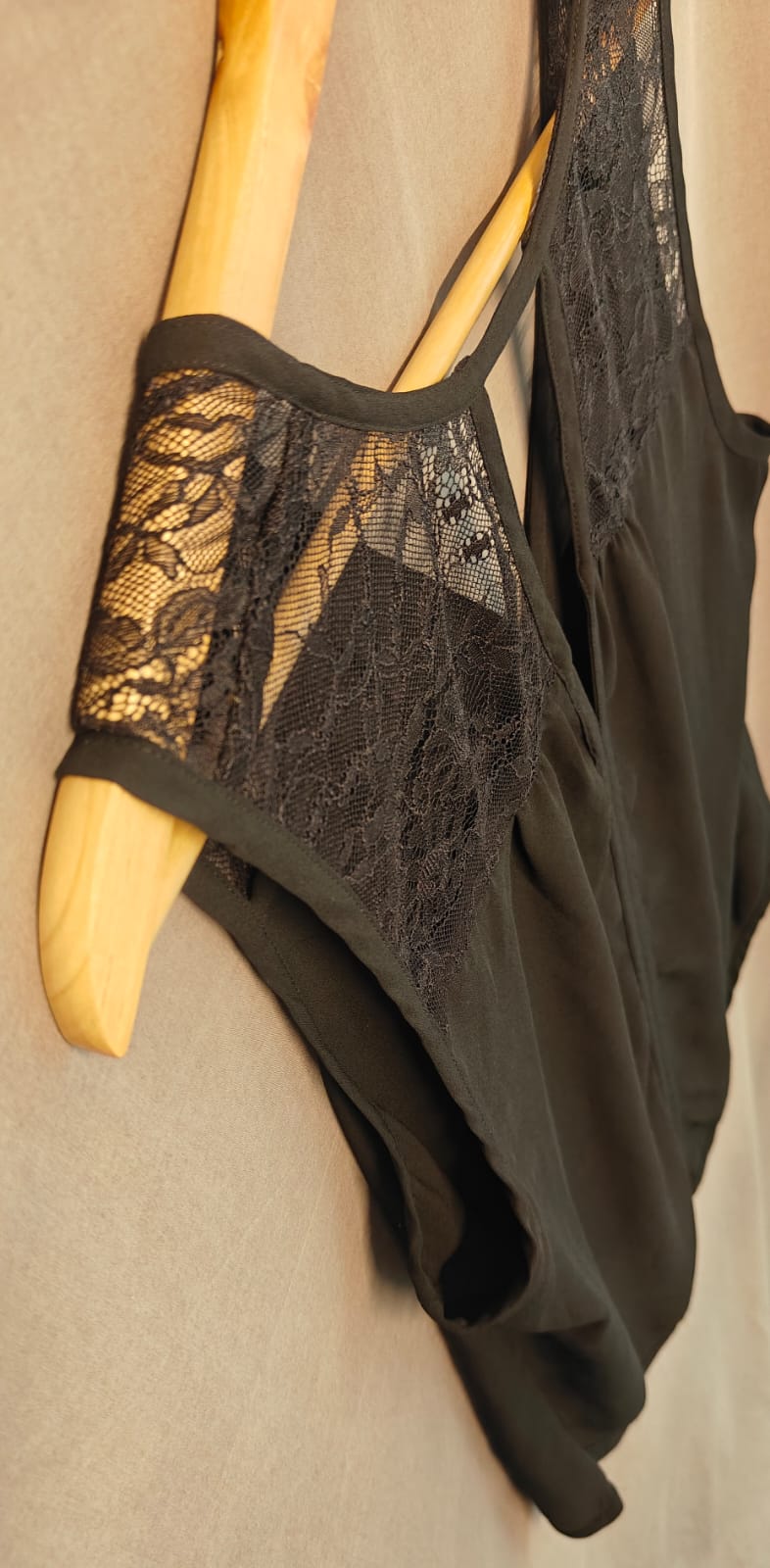 Women's Black Sleeveless V-Neck Top with Lace Shoulders