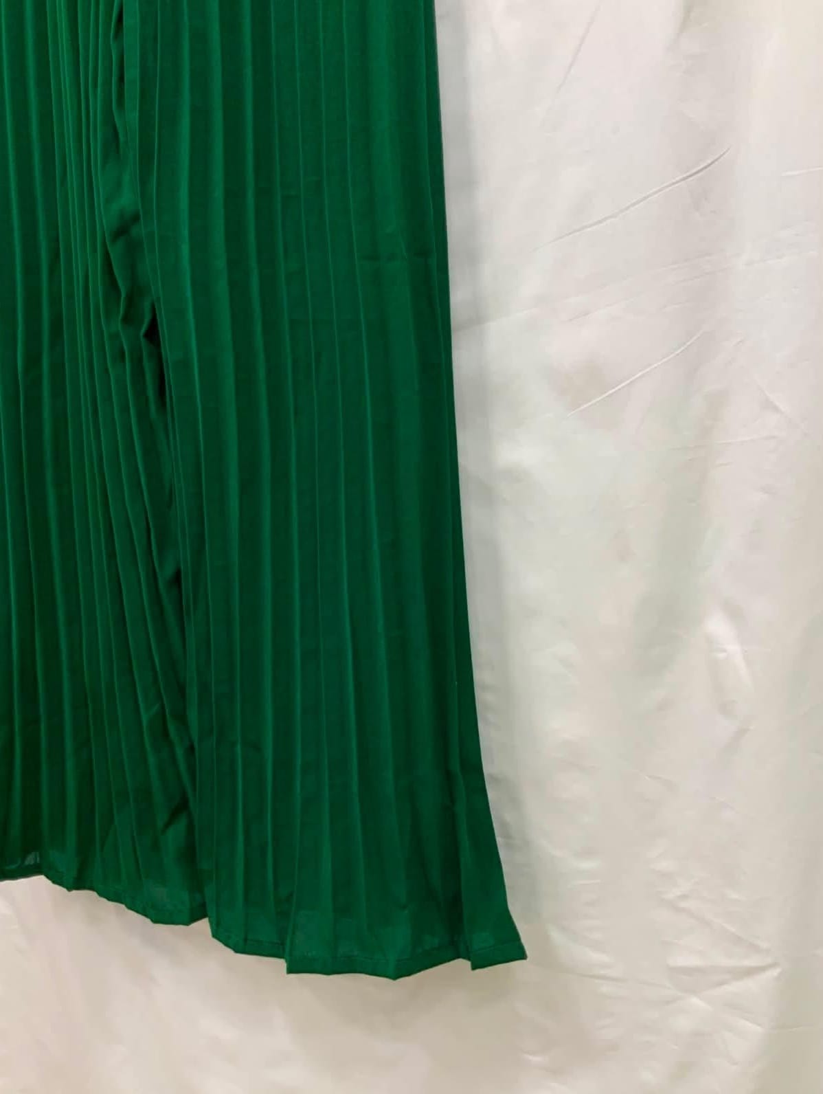 Women's Emerald Green Pleated Wide Leg Trousers
