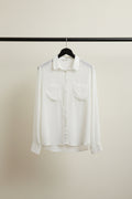 Women's Off-White Long Sleeve Button-Down Blouse with Pockets