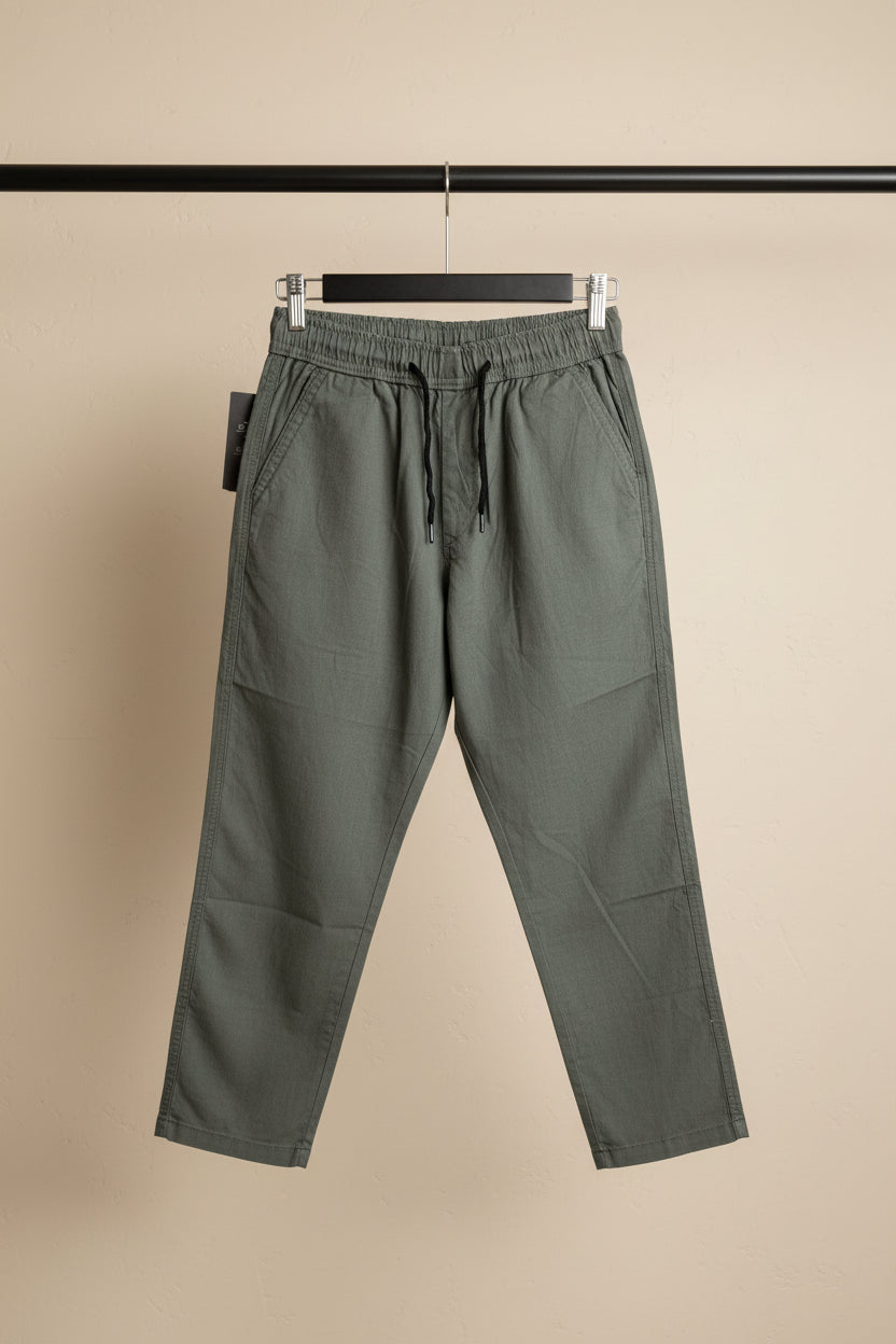 SU YOLO Women's Olive Green Mom Fit Linen Stretch Trousers