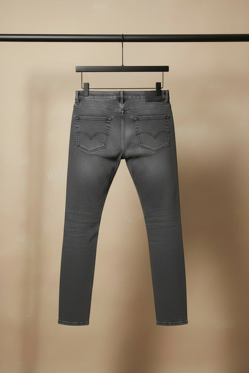 Men's Grey Washed Denim De Luxe Straight Fit Jeans