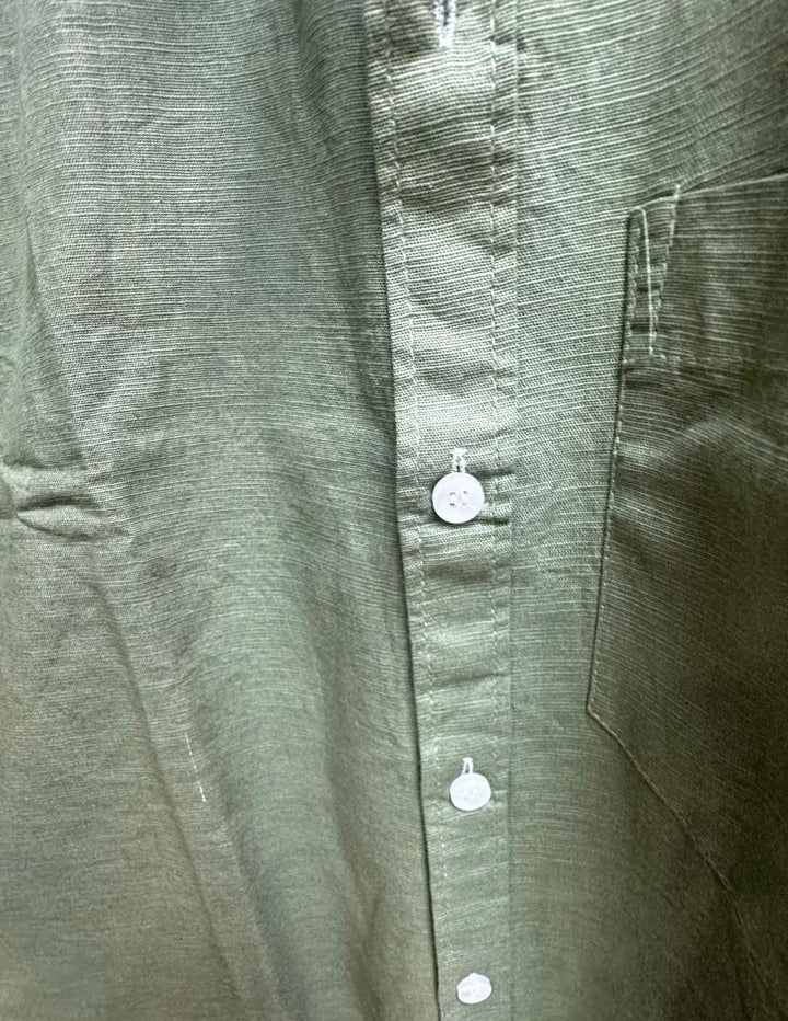 H&M Men's Olive Green Linen Blend Long Sleeve Casual Shirt