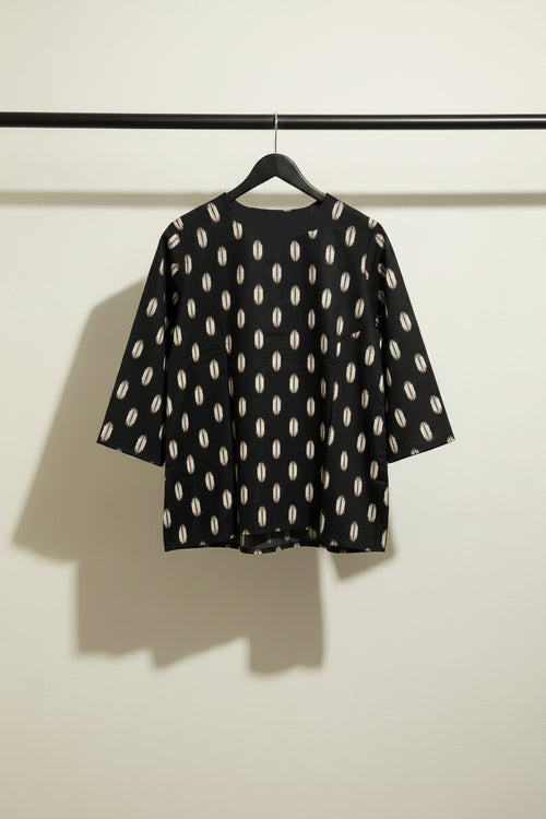 Black Printed V-Neck 3/4 Sleeve Kurta