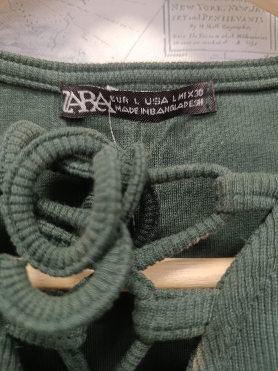 Zara Green Ribbed Lace-Up Crop Top
