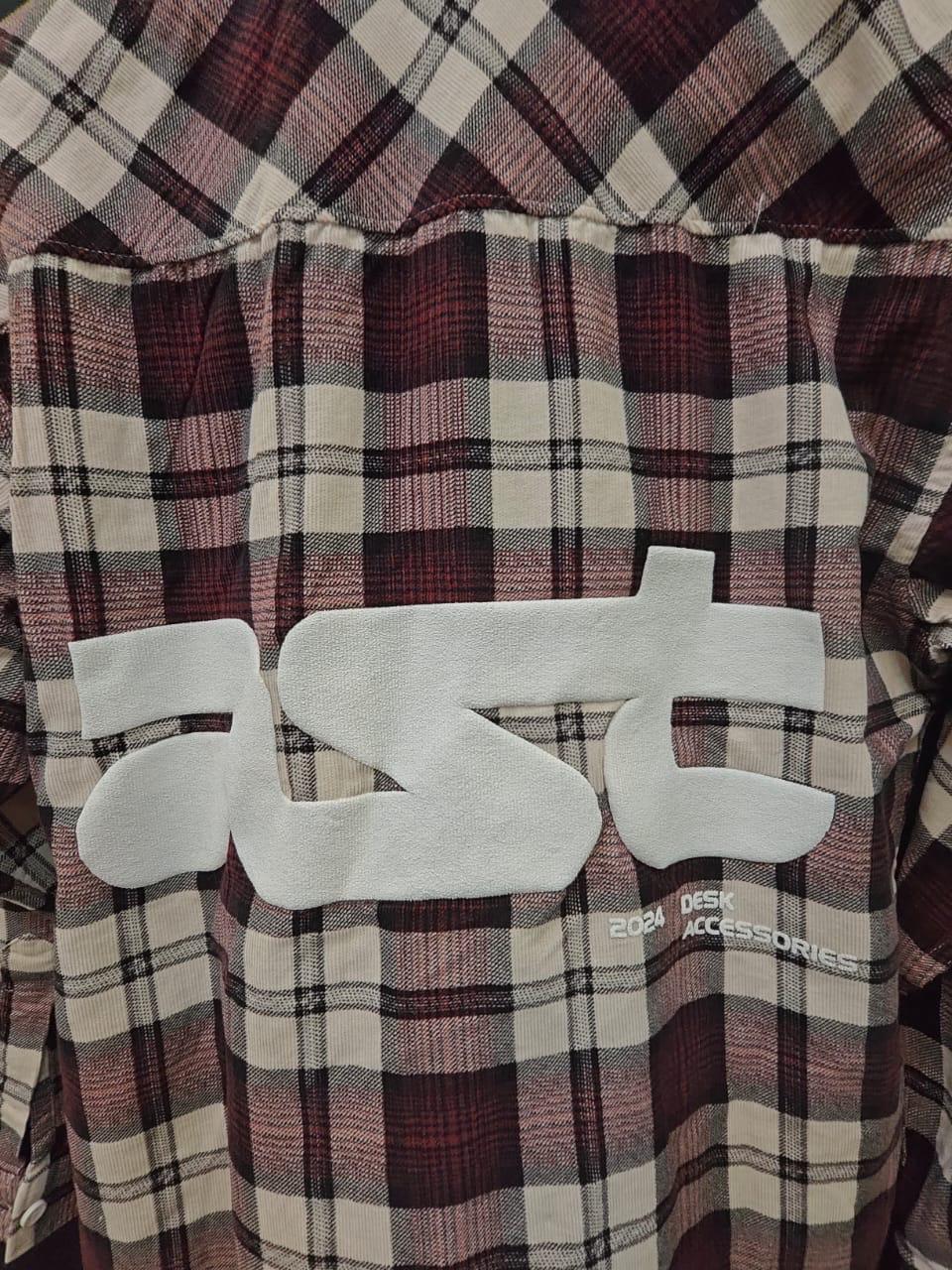 FC UNITED Men's Maroon & White Plaid Flannel Shirt with 'AST' Graphic