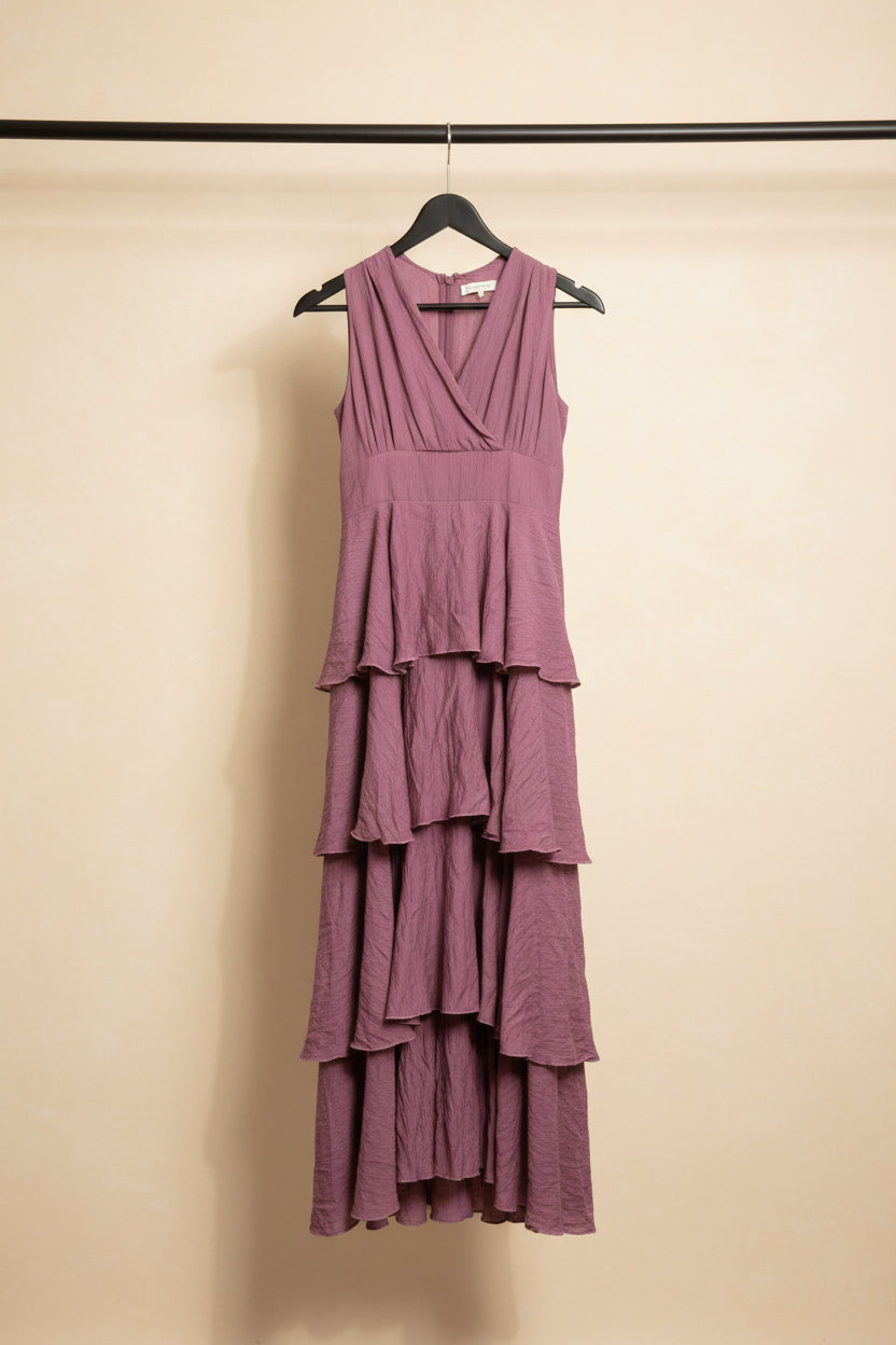 Women's Purple Tiered Halterneck Maxi Dress