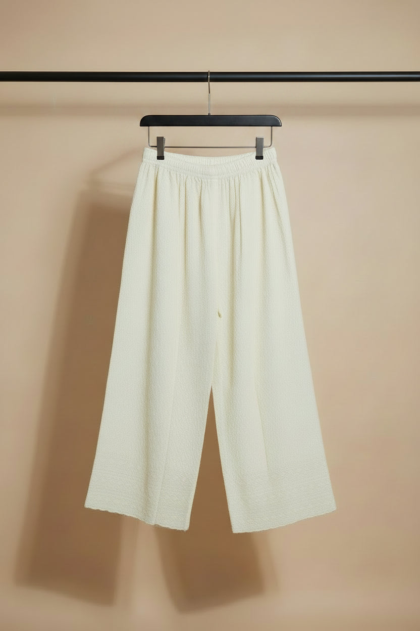 Cream Embroidered Palazzo Pants