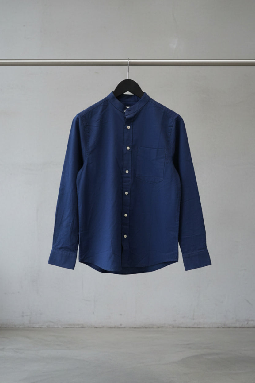 Men's Navy Blue Mandarin Collar Long Sleeve Shirt
