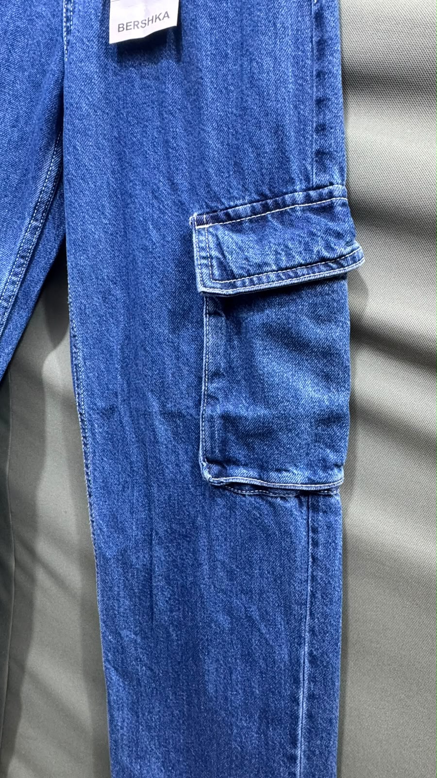 Bershka Blue Denim Cargo Jeans
