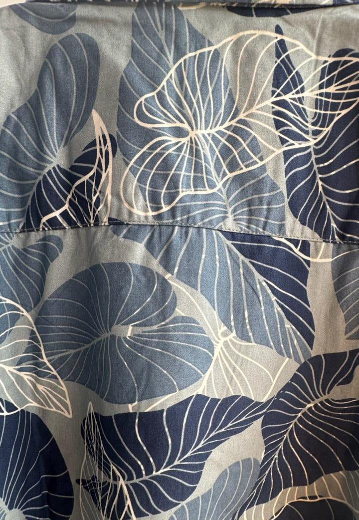 Men's Blue Leaf Print Short Sleeve Casual Shirt