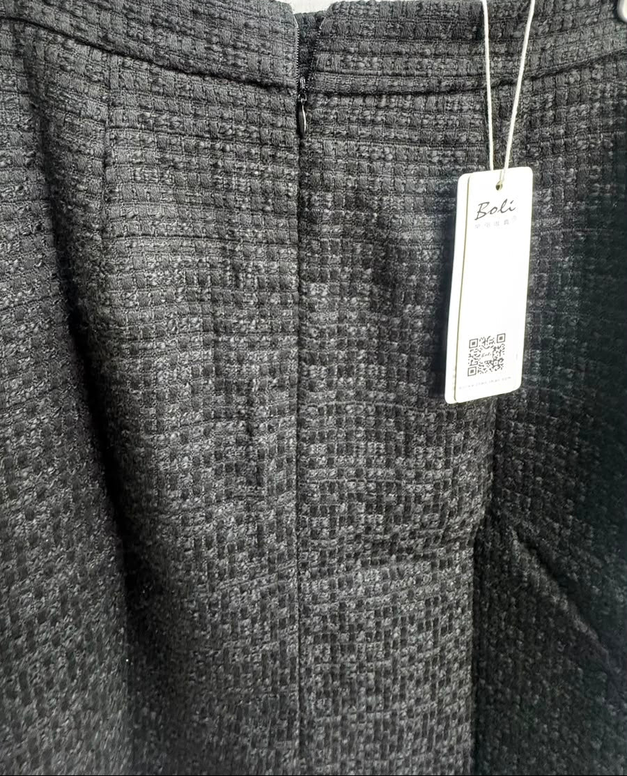 Boli Women's Charcoal Tweed Pencil Skirt with Gold Buttons