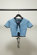 LEAGUES Women's Sky Blue Ribbed Crop Top with Front Tie Detail