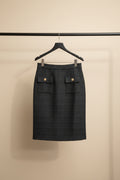 Boli Women's Charcoal Tweed Pencil Skirt with Gold Buttons
