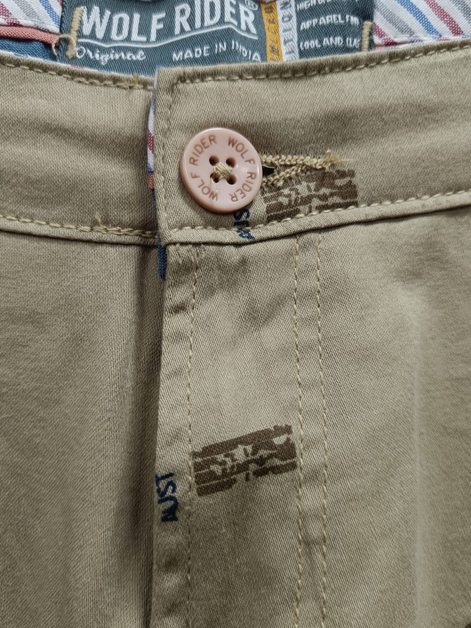 Wolf Rider Men's Khaki Printed Cotton Shorts