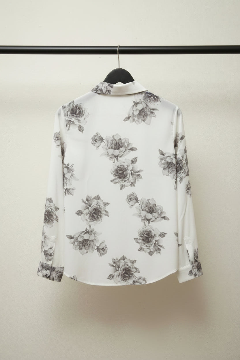 White Floral Print Long Sleeve Shirt