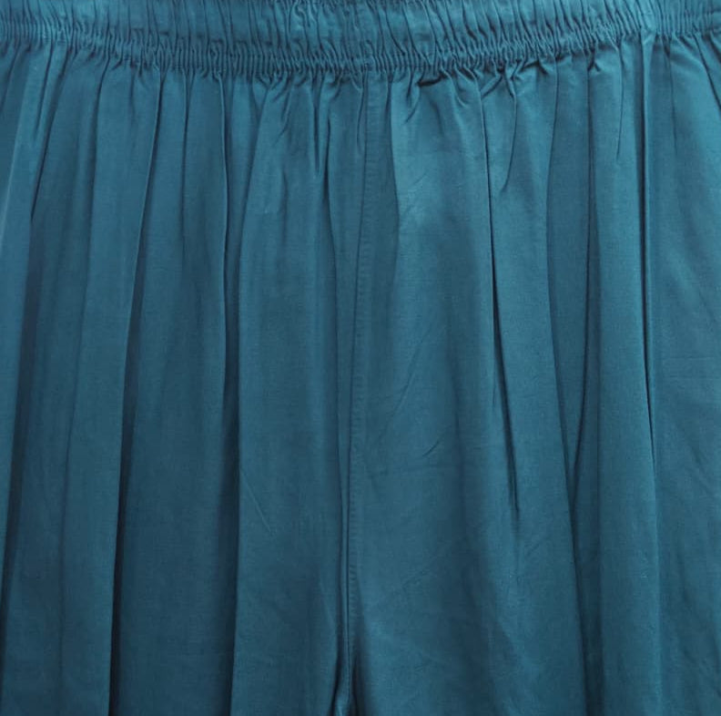 Women's Teal Green Palazzo Pants with Lace Hem