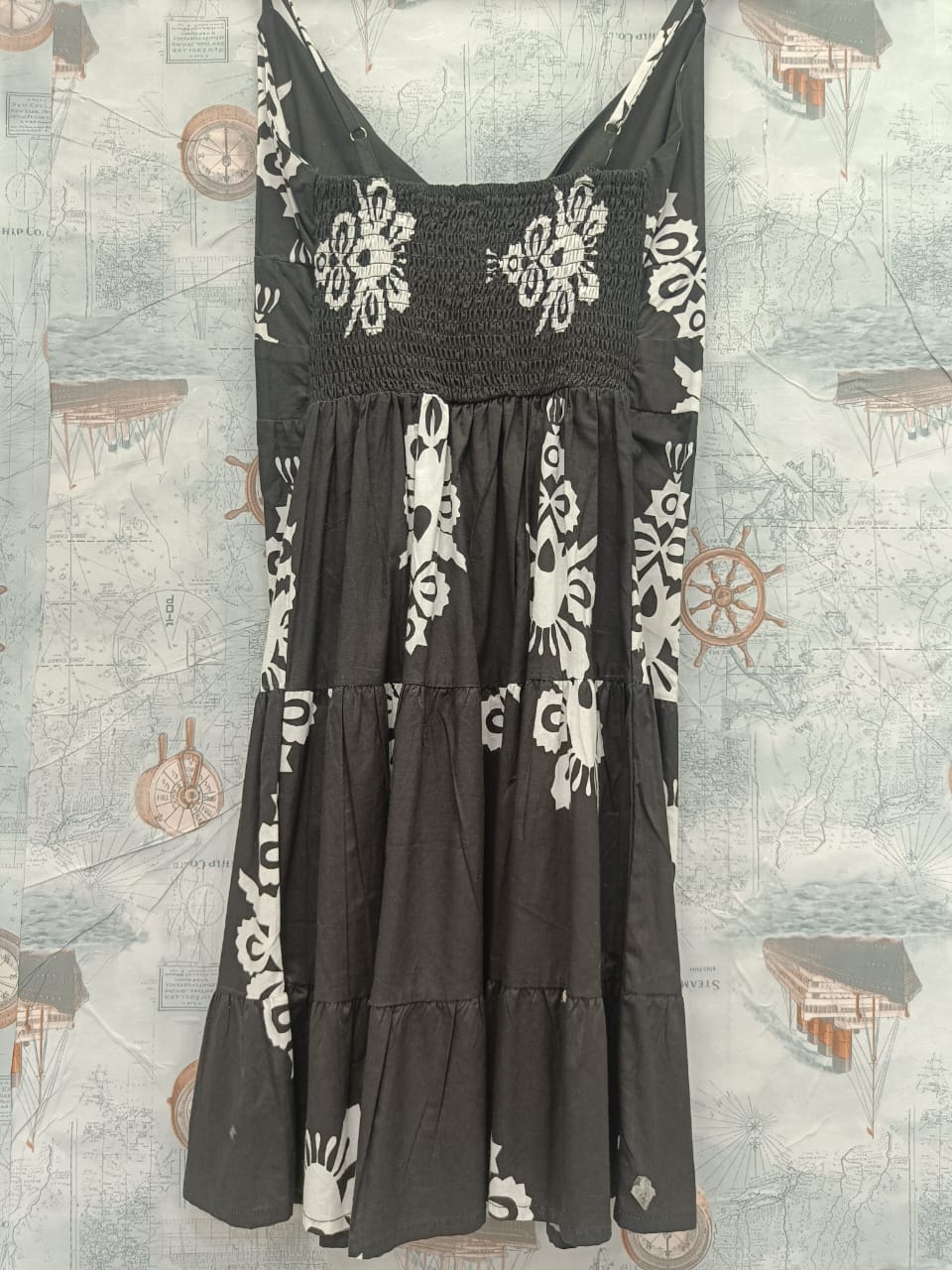 Women's Black and White Printed Tiered Mini Dress