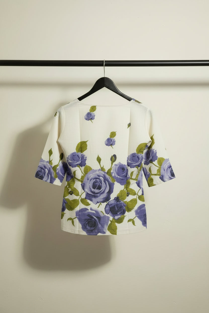 Women's Cream Floral Printed Short Sleeve Top