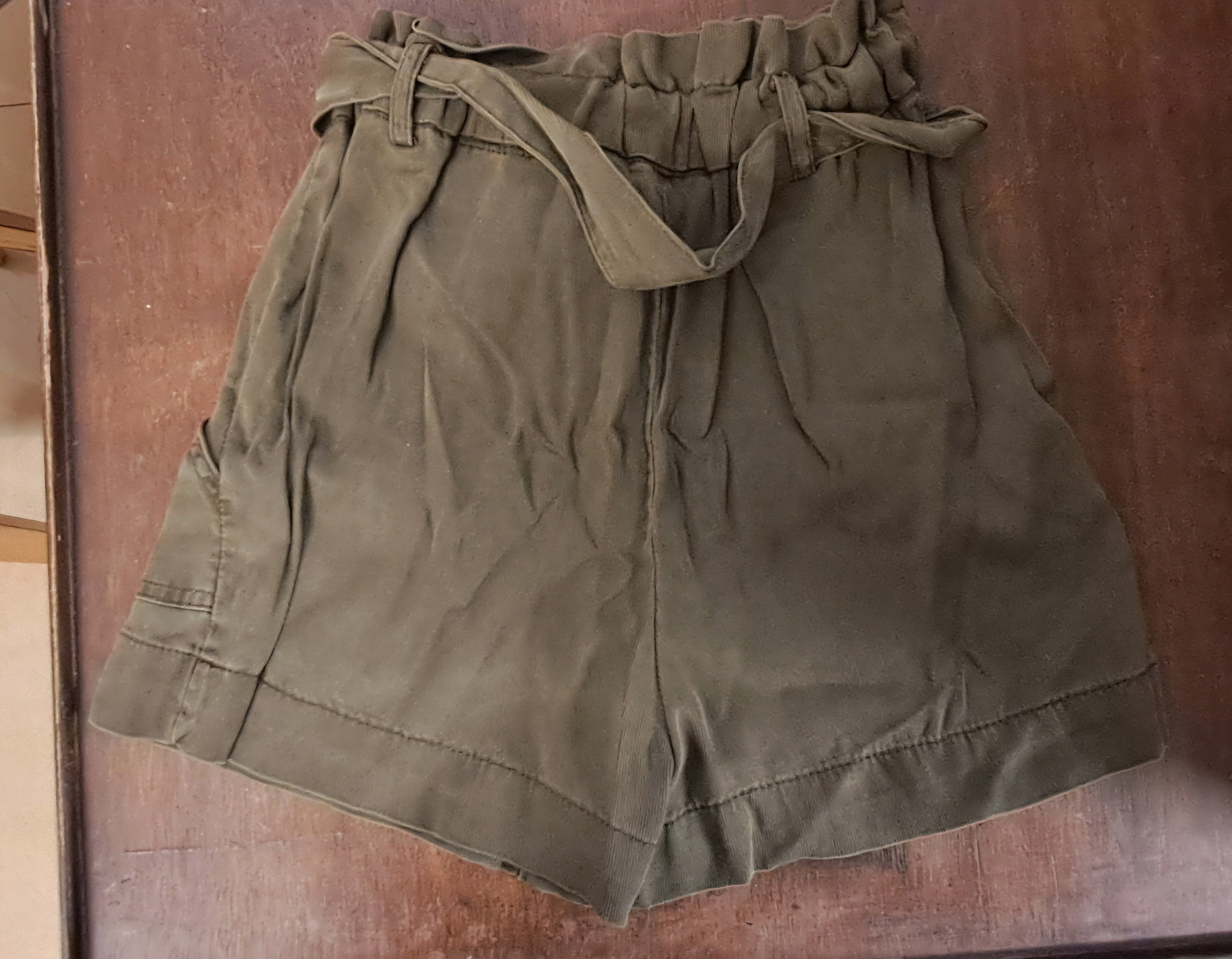 H&M Olive Green Paperbag Waist Tie-Belt Shorts