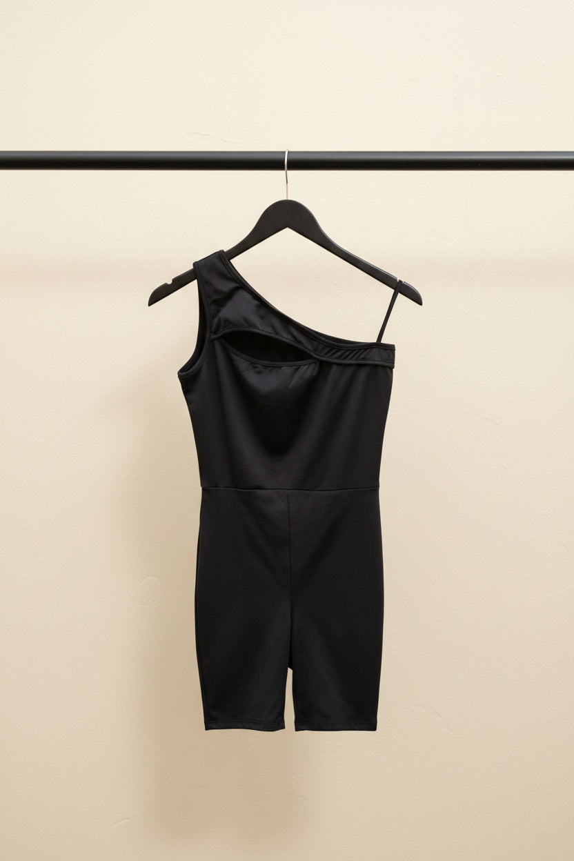 Urbanic Black One-Shoulder Bodycon Romper