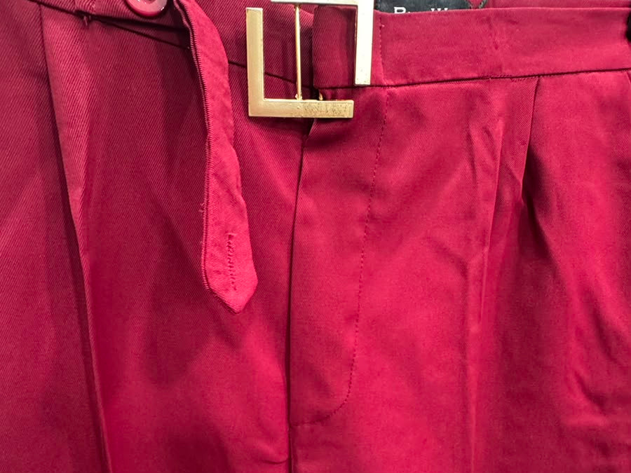 BlueWay Women's Maroon Pleated Tailored Trousers with Belt