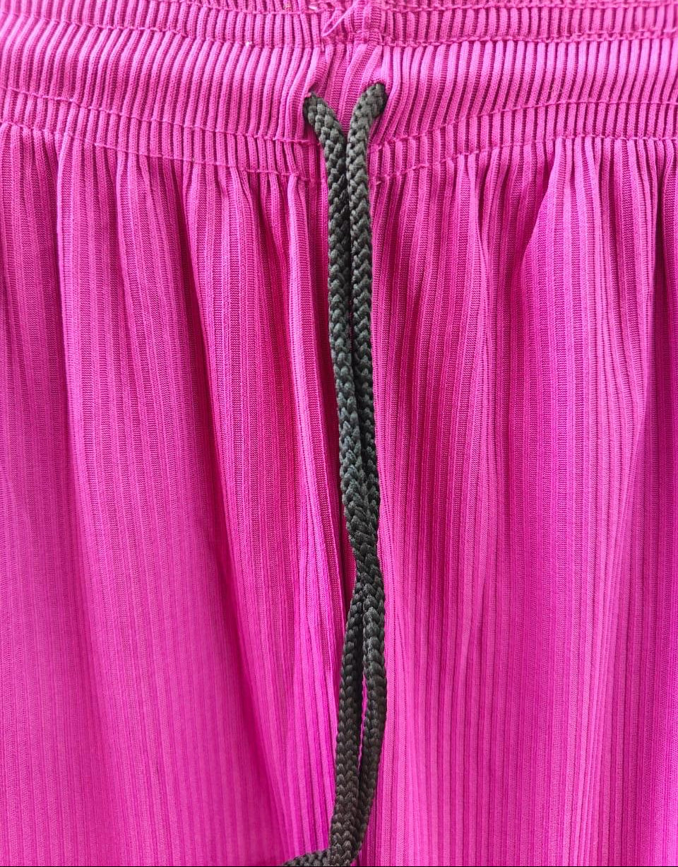 Magenta Ribbed Elastic Waist Palazzo Trousers