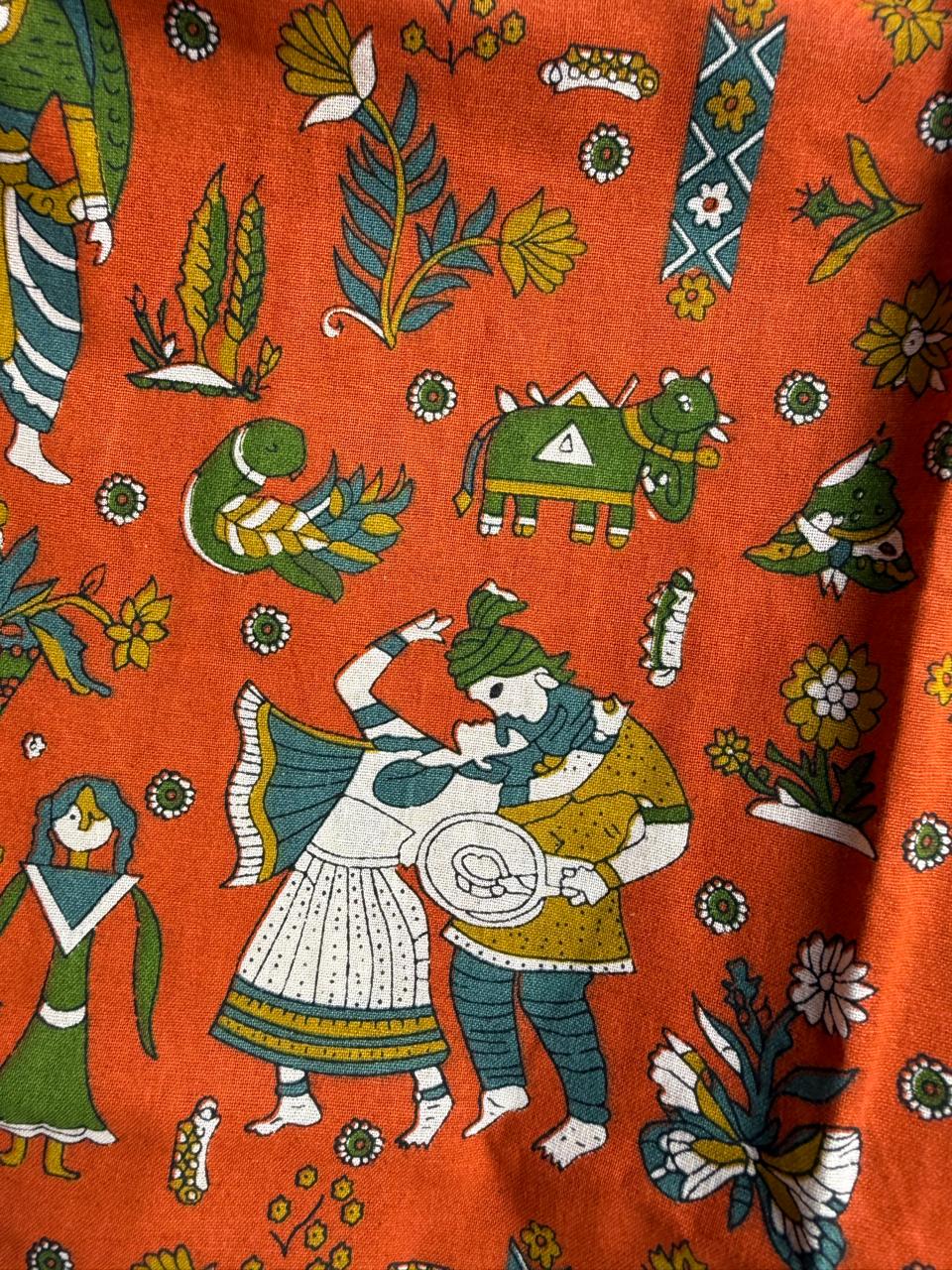Women's Orange Multicolor Printed Kurta Tunic
