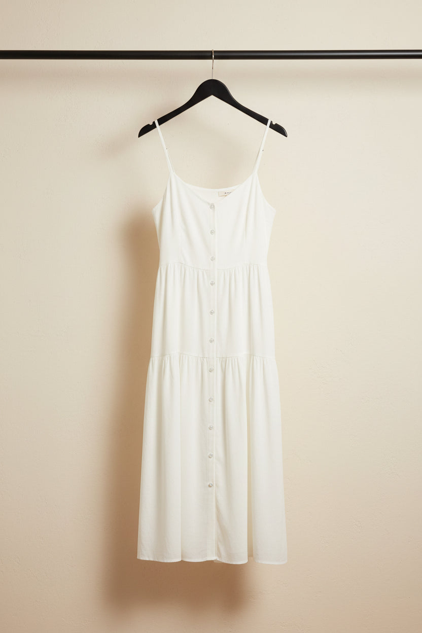 Women's Cream Tiered Button-Front Maxi Dress