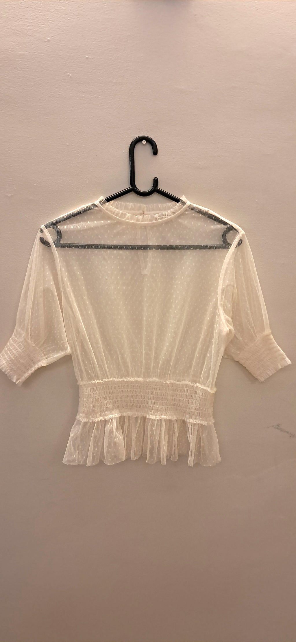 COVER STORY Women's Off-White Sheer Dotted Peplum Top