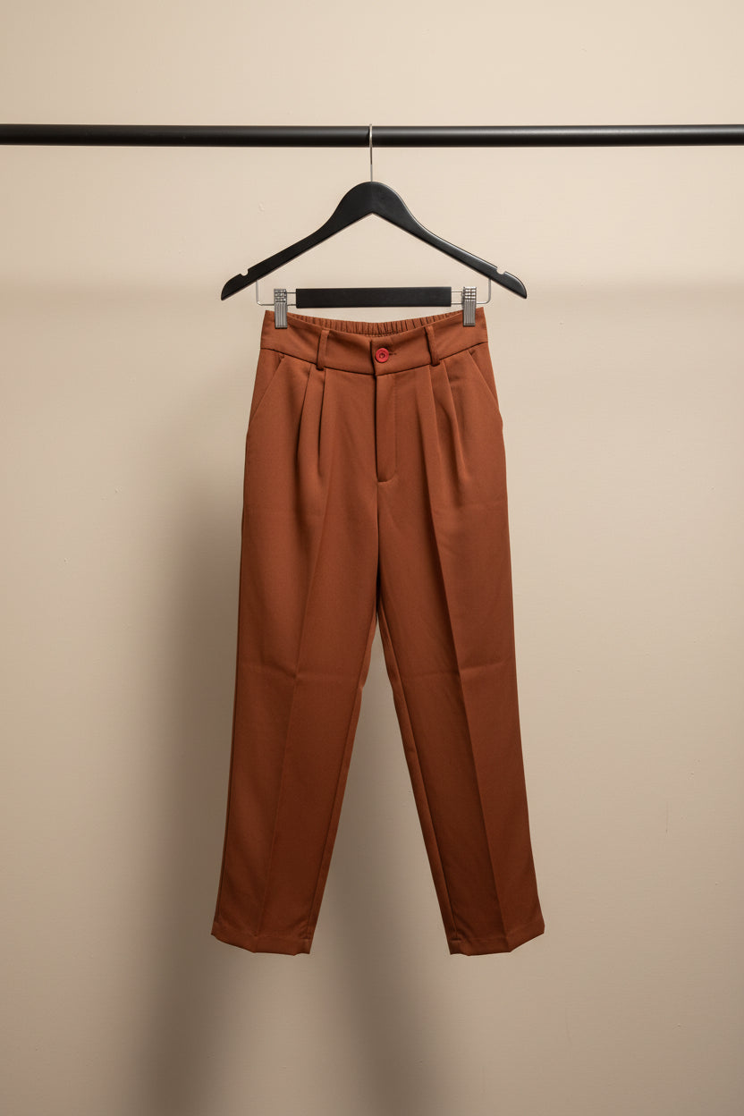 Women's Rust High-Waist Pleated Cropped Trousers