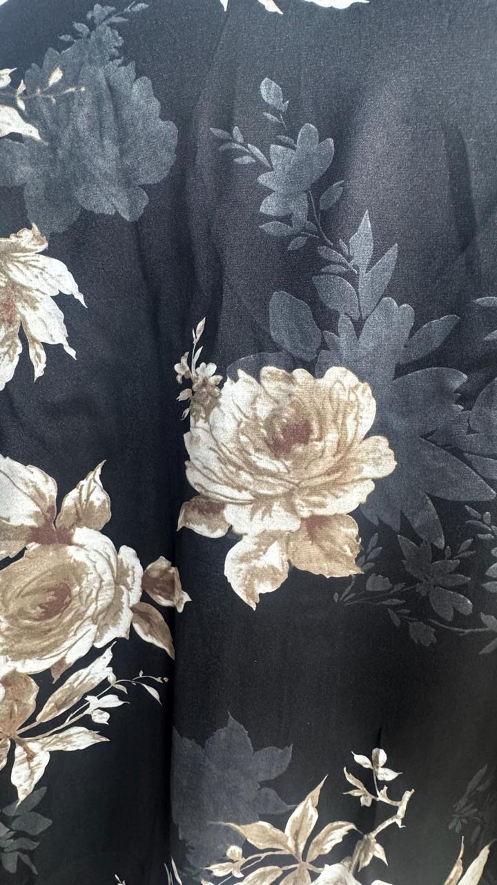 LOUIS COUTURE Men's Black Floral Printed Long Sleeve Casual Shirt