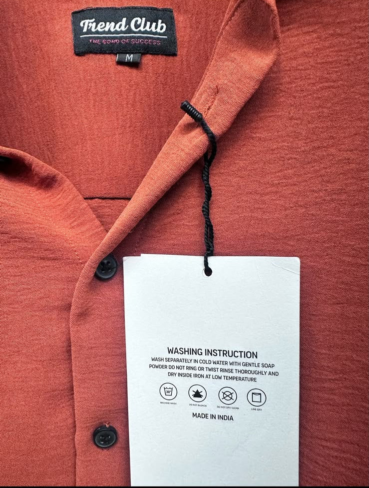 Men's Friend Club Orange Textured Casual Shirt