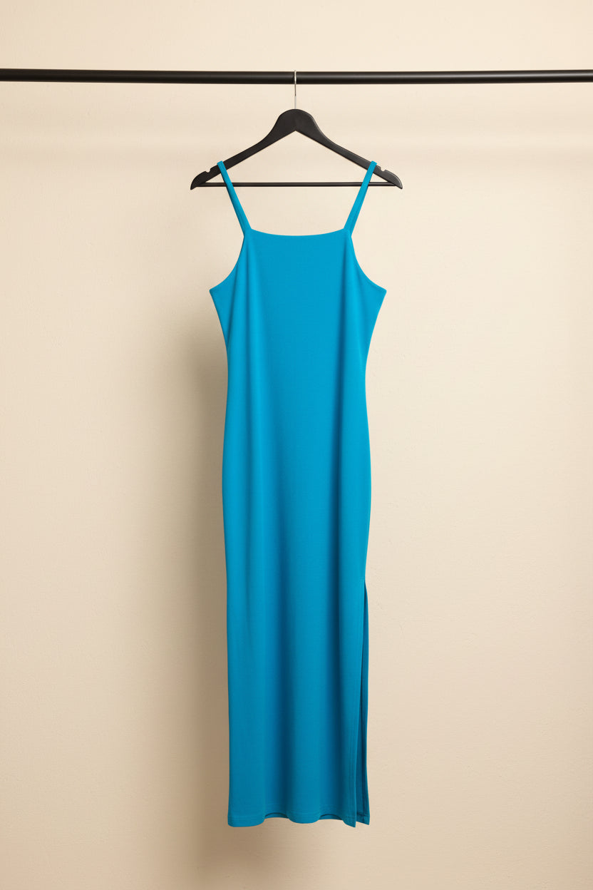 True Image Women's Sky Blue V-Neck Sleeveless Maxi Dress with Side Slit