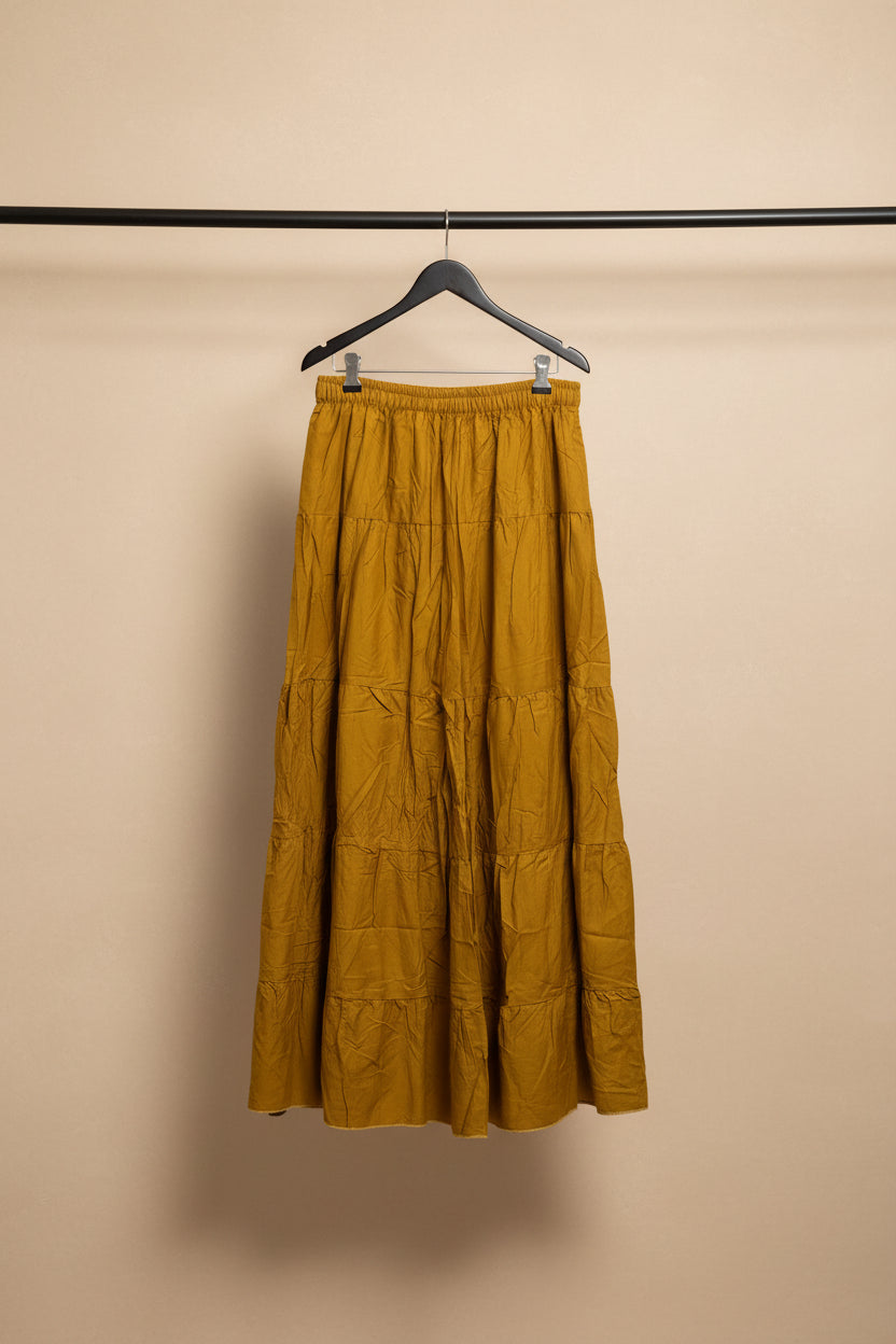 Women's Golden Yellow Tiered Maxi Skirt