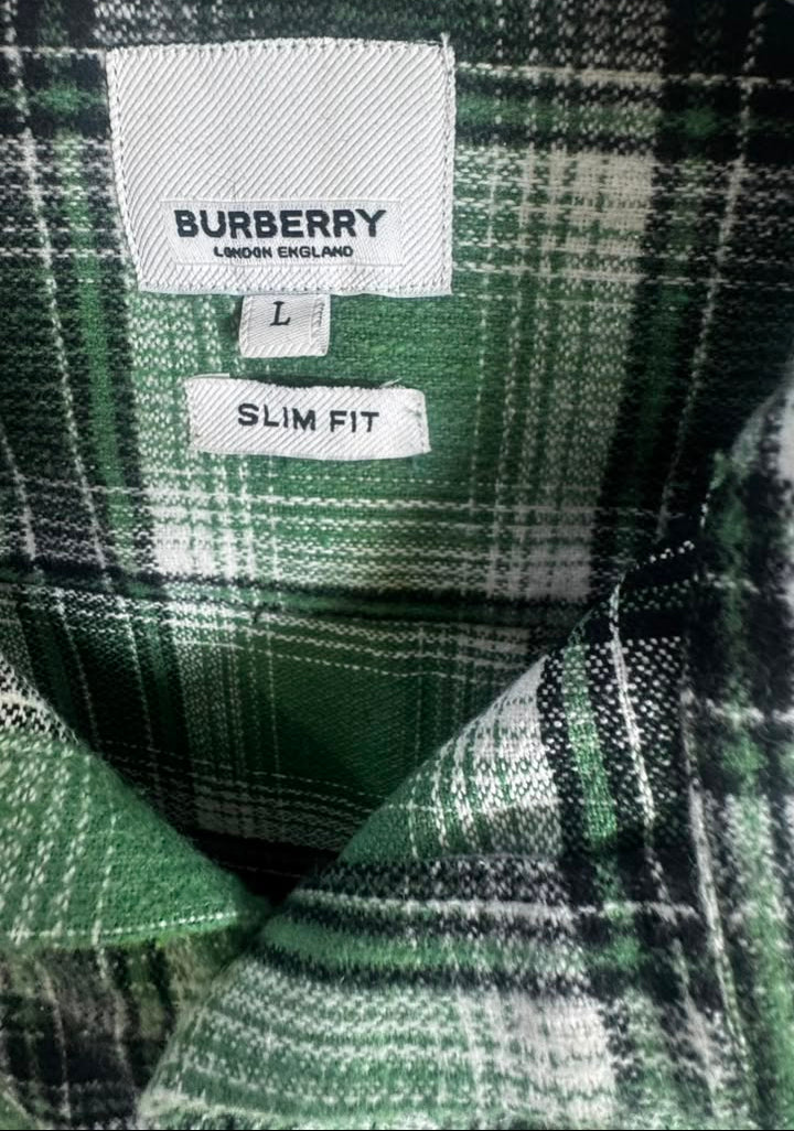 Burberry Men's Green Plaid Slim Fit Flannel Shirt