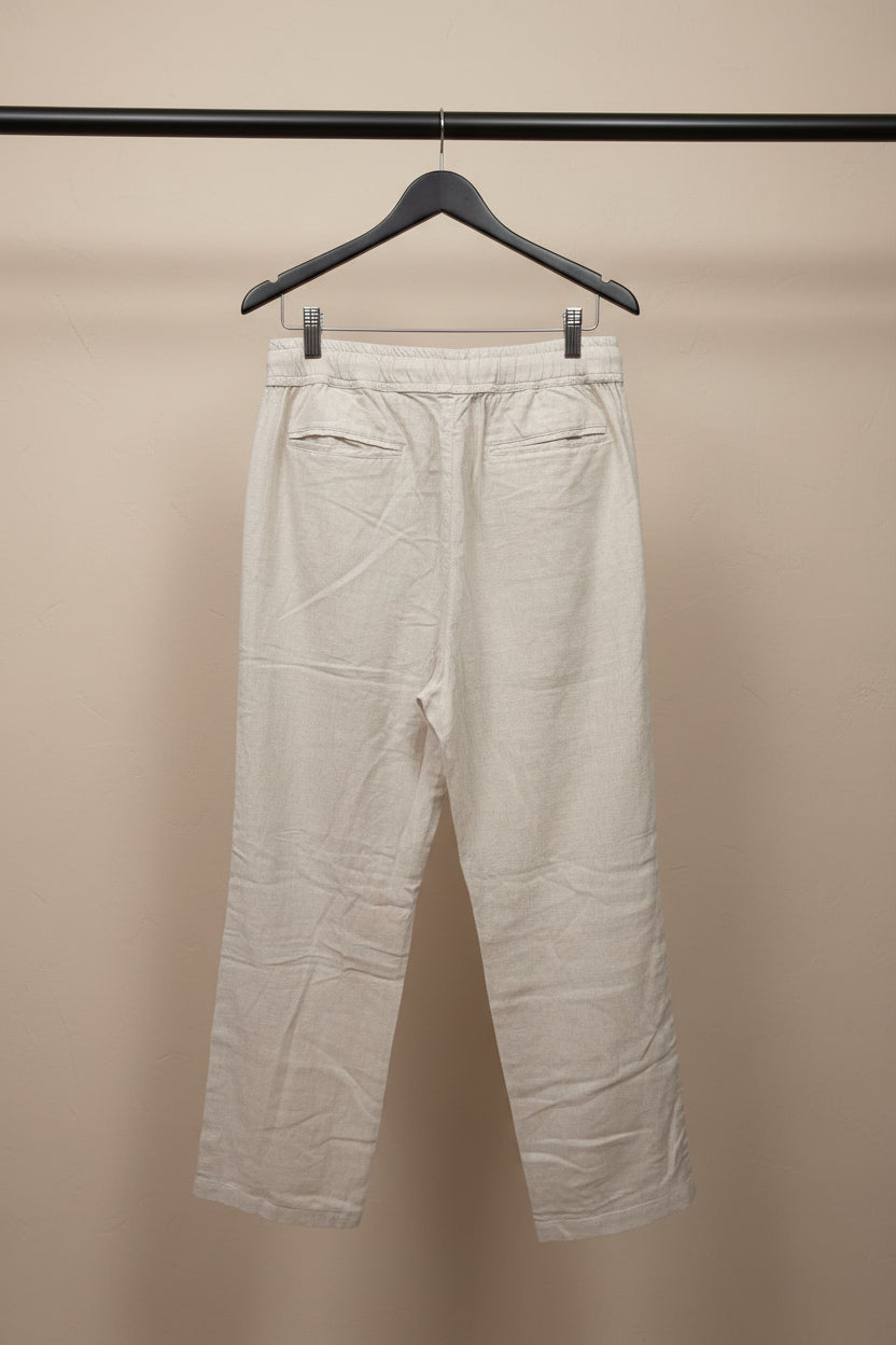 FC UTD Men's Beige Linen Blend Drawstring Relaxed Fit Trousers