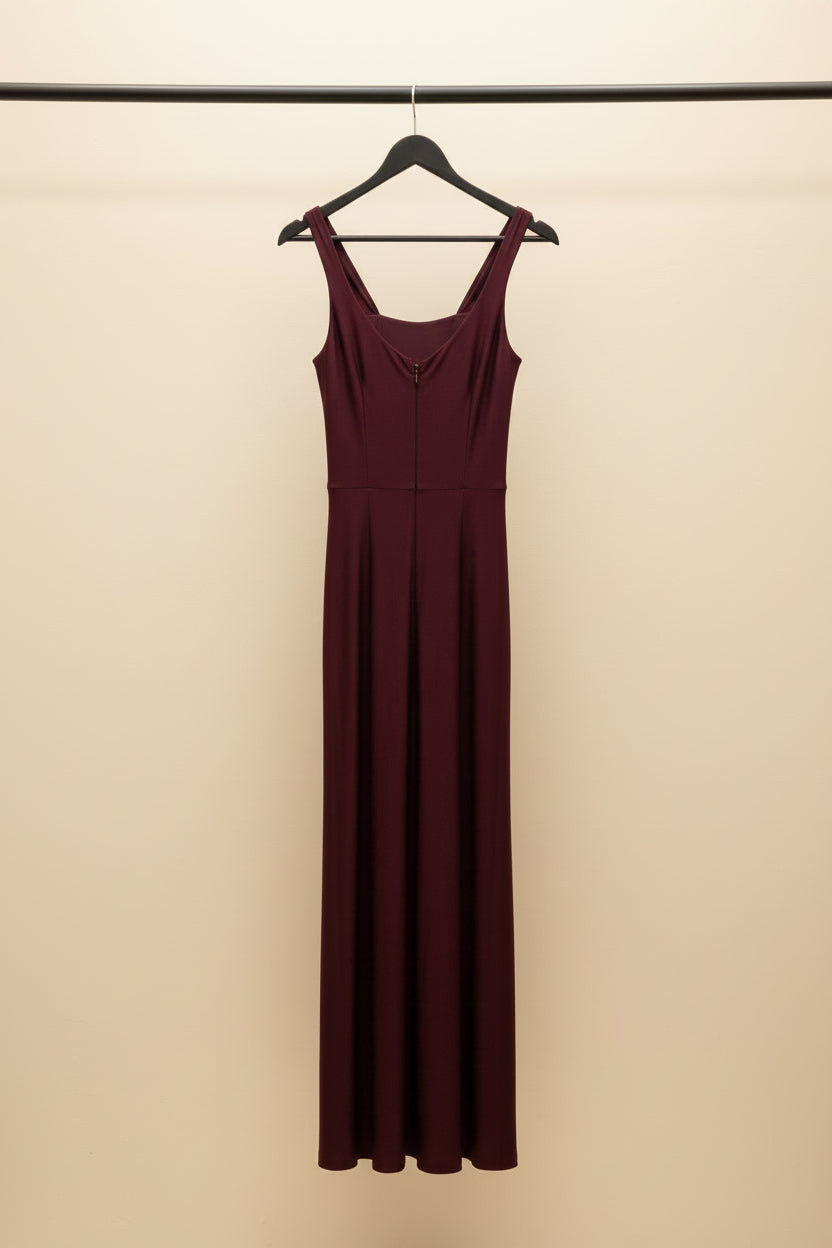 Women's Maroon Ruched Sweetheart Neck Maxi Dress