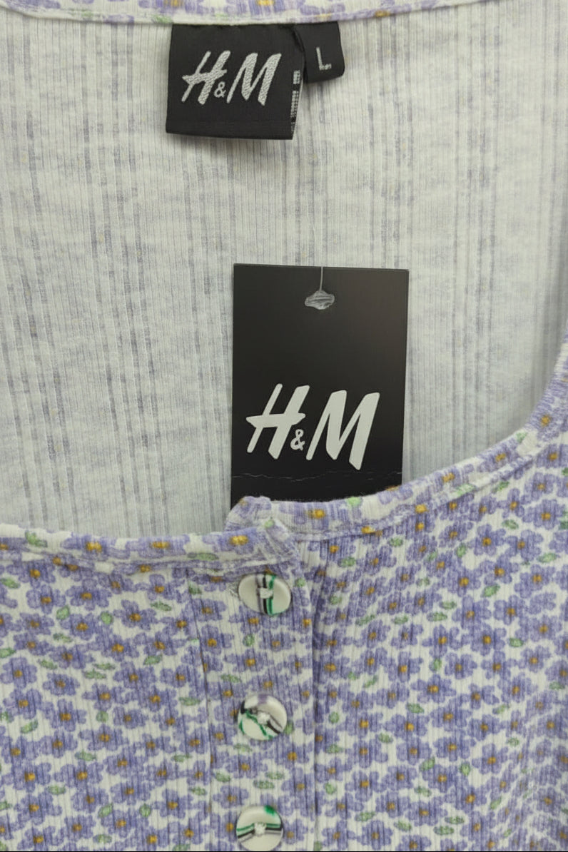 H&M Women's Purple Floral Ribbed Crop Top