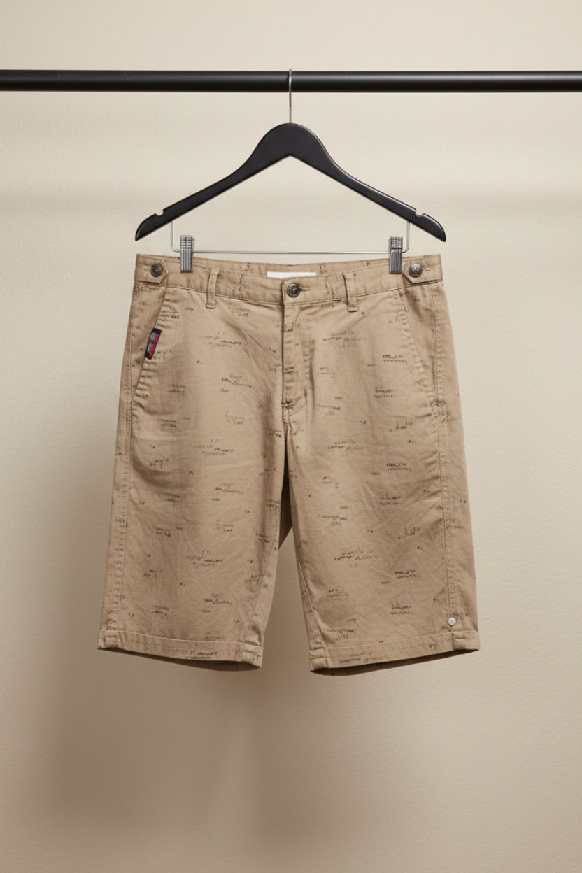 Wolf Rider Men's Beige Printed Casual Shorts