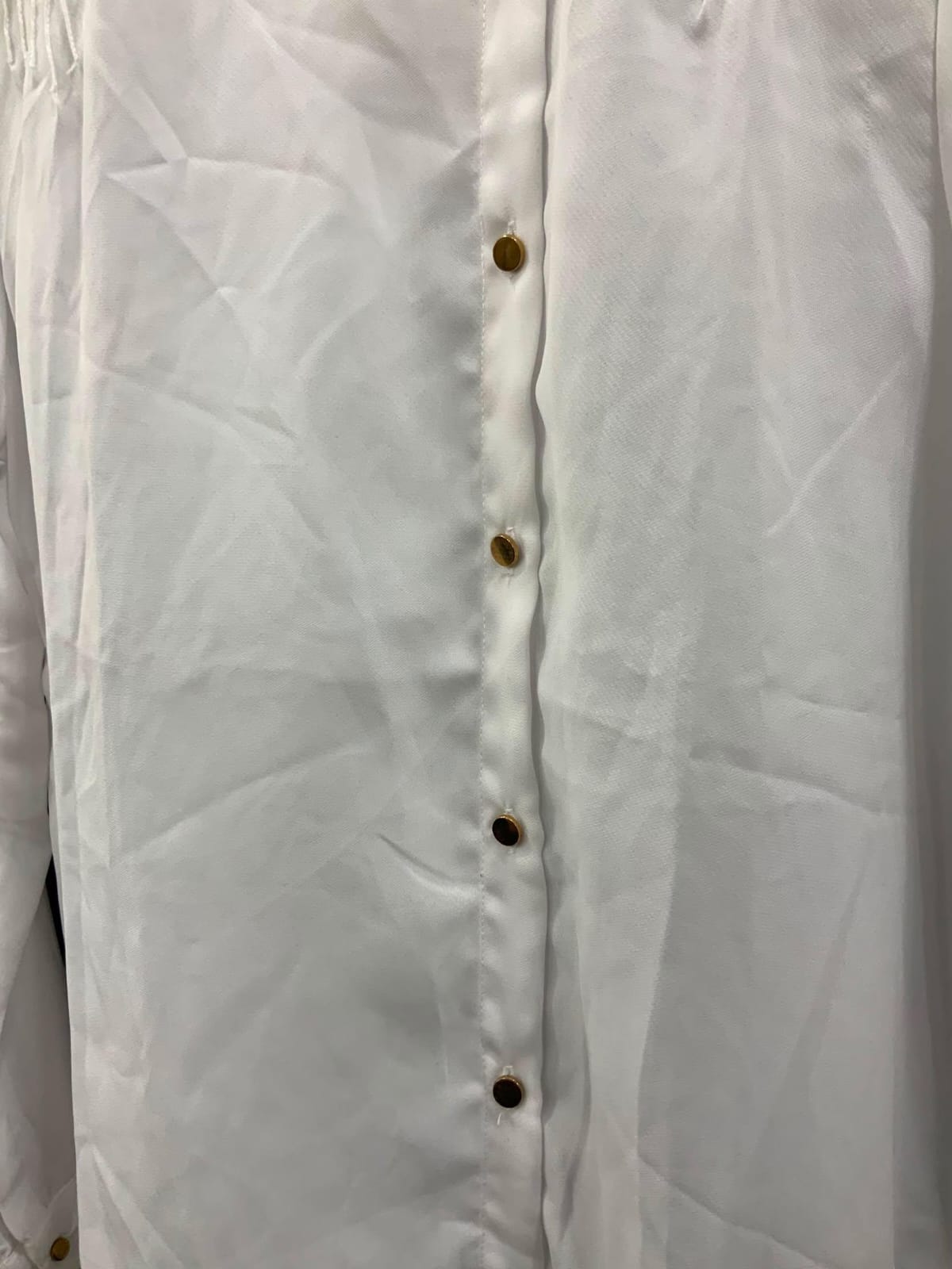 OUTRYT Women's White Long Sleeve Collared Blouse with Gold Buttons