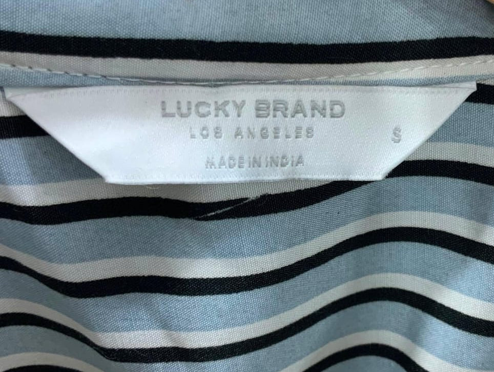 Lucky Brand Women's Striped Ruffle Neck Long Sleeve Blouse