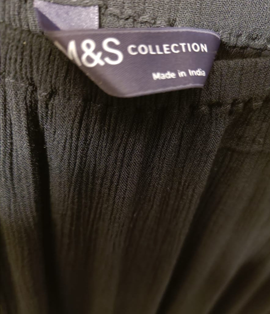 M&S Collection Black Crinkled Midi Dress with 3/4 Sleeves