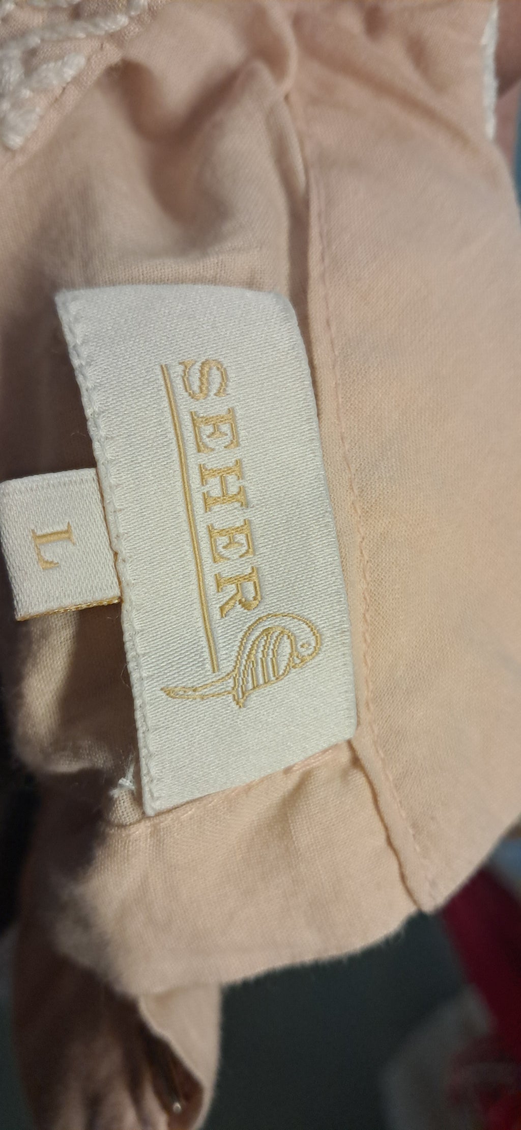 SEHER Women's Peach Embroidered High Neck 3/4 Sleeve Top